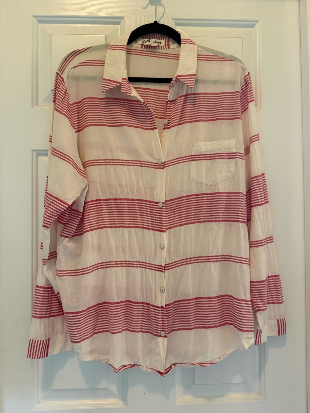 Anthropologie Casual Red-Striped Button-Down Shirt